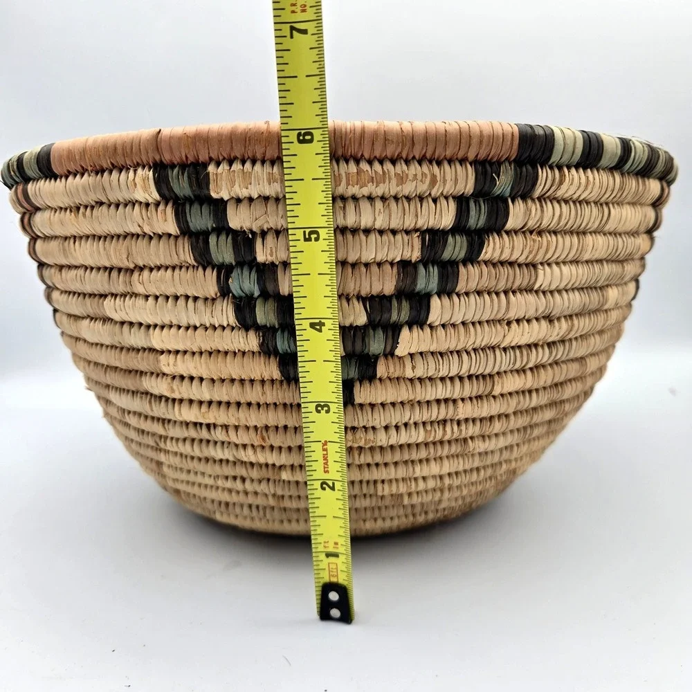 Southwestern Hand Woven Coil Basket Bowl Geometric Aztec 11" Wide 6" Tall Boho - Picture 15 of 16